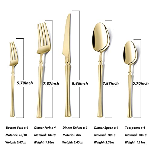 YYJT Gold Flatware Set, 20Piece 18/10 Stainless Steel Silverware Set