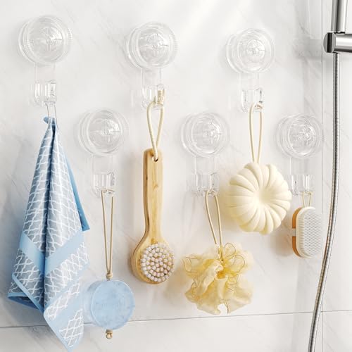 Luxear Ganchos Ventosa de Baño para Toallas 6 Piezas Colgador Ventosa para Toallas Albornoz, Perchero Ventosa Giratorio, Percha Ventosa Resistentes para Cocina Baño Pared Azulejos Vidrio, Transparente | Rotating Suction Cup Hanger for Towels, Bathrobe, Heavy Duty Hanger for Kitchen Bathroom Wall Tiles Glass, Transparent