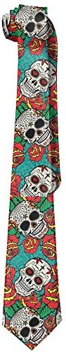 Men's Sugar Skull Roses Pattern Fashion Ties Neck Tie Skinny Ties