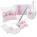 KANECH 5pcs Sets-Pink Satin-Wedding Flower Girl Basket and Ring Bearer Pillow Set (Ring Pillow + Flower Girl Basket + Wedding Guest Book +Pen Set + Garter Cover)
