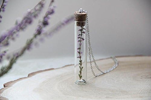 Bridesmaid Necklace. Botanical vial necklace preserved specimen corked top romantic heather, Perfume bottle