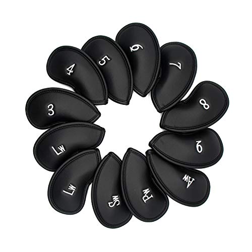 KUWAN 12pcs Golf Iron Head Covers - Thick Synthetic Leather Golf Club Headcover Set Fit All Brands