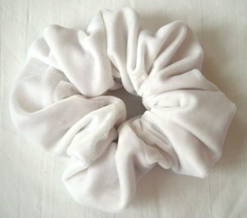 White Velvet Hair Scrunchy-Regular - Made in the USA