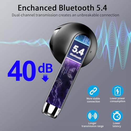 Bluetooth Headphones, In-Ear Headphones, Wireless Bluetooth 5.4 Headphones with 4 Mics, ENC Noise Cancelling Earbuds, 48H Deep Bass, IP7 Waterproof Earphones, LED Display, USB-C