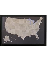 Push Pin Travel Maps Earth Toned US with Black Frame and Pins - 27.5 inches x 39.5 inches