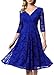 Aonour 0056 Women's Vintage Floral Lace Bridesmaid Dress 3/4 Sleeve Wedding Party Midi Dress RoyalBlue XS
