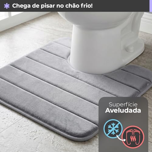 Decolab Jogo De Tapetes Para Banheiro Completo | Kit Tapetes Banheiro Ultra Absorvente | Tapetes Antiderrapantes Super Soft Multiuso Decoração (Cinza-escuro, 3 Peças)