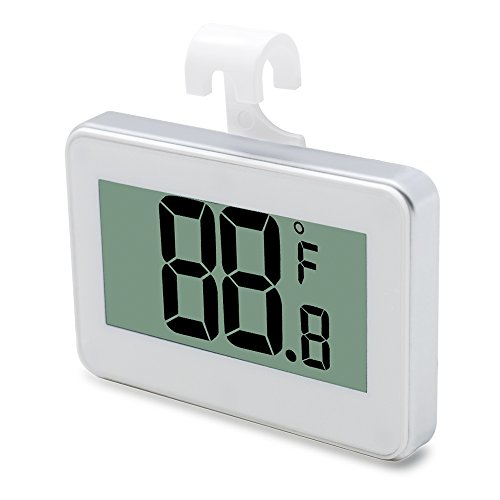 SMARTECH Digital Refrigerator Freezer Room Thermometer with Frost Alert and Magnetic Hook Large LCD Display Waterproof Refrigerator Thermometer for Home Restaurants Bars Cafes (White)