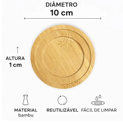 Kit 6 Porta Copos de Bambu 10cm Redondo – Descanso para Copos, Xícaras e Taças – Antimanchas e Sustentável