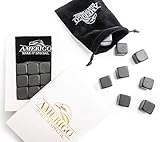 Amerigo Whiskey Stones Gift Set - Water Down Your Whisky? Never Again! Set of 9 Black Marble Whiskey Rocks - Reusable Ice Cubes - Gifts for Men - Fathers Day Gifts - Chilling Stones + FREE EBOOK