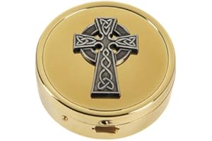 CB Catholic Celtic Cross Embossed Solid Polished Brass PYX with Drawstring Burse