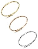 LOYALLOOK 3pcs Stainless Steel Tri-Color 1.5mm Twist Stacking Ring Set Knuckle Midi Rings