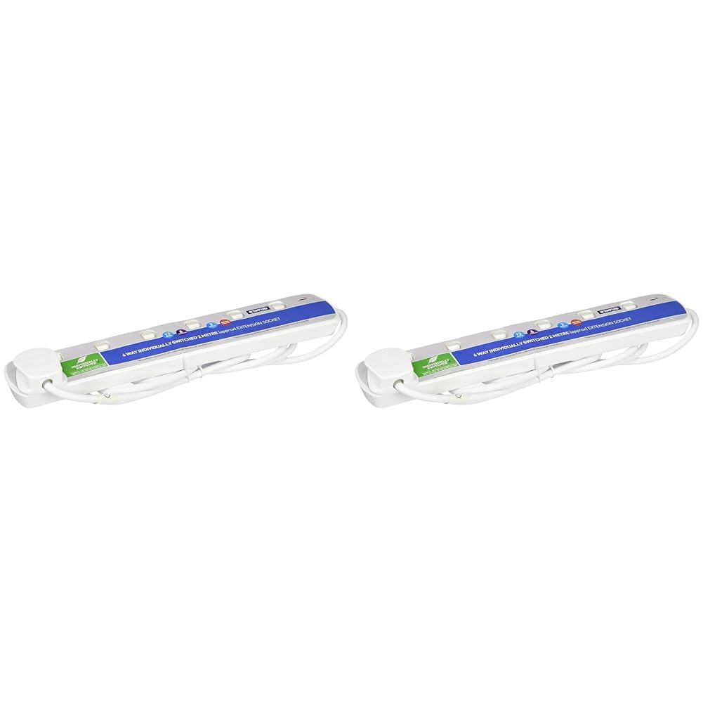 STATUS Multi Plug Extension | 6 Socket Extension Cable | 2m Extension Lead | Individually Switched with Neon Indicator | S6W2MINDSS12 (Pack of 2)
