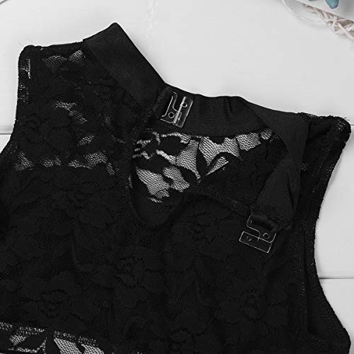 inhzoy Kids Girls Tankini Outfit Set 2-Piece Gymnastics Leotard Ballet Jazz Dance Sleeveless Lace Crop Top with Shorts Black 10