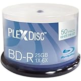 PlexDisc 633-214 25 GB 6x Blu-ray White Inkjet Printable Single Layer Recordable Disc BD-R, 50-Disc Spindle