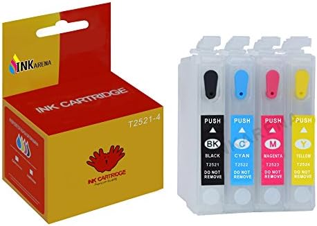 INKARENA T252 T252XL Empty Refillable Ink Cartridge T2521 Compatible For Refill Ink WF3640 WF3630 WF3620 WF7610 WF7620 WF7110 Printer (Black Cyan Magenta Yellow)