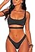 FAFOFA Woman's 2PCS Bikini Swimsuit Scoop Neck Crop Tank High Cut Thong Bottom Outfit Swimwear Black S
