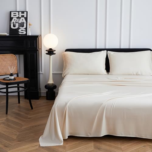 Simple&Opulence 100% Viscose from Bamboo Sheet Set 4Pcs, Cooling for Hot Sleepers, Soft Breathable Bed Sheets Set, 15" (38cm) Deep Pockets, Luxury Hotel Silky Bedding Sheets (Beige,King)