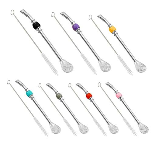 2pc Edelstahl Straw Argentinien Mate-Tee-Trinkhalme Löffel mit sauberen Pinseln Set Party Bar Zubehör – Bild 3