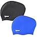 2 Pack,Ipow Premium Haircare Silicone Swim Cap Soft Bathing Hat to Keep Hair Healthy with Great Durability Highly Elastic&Large Stretch Eco-friendly for Long,Thick,or Curly Hair,Black+Blue