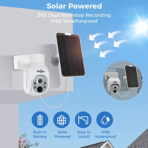 Hiseeu - Cámara de Seguridad Solar para Exteriores, cámara de batería inalámbrica de 4 MP, visión PTZ de 360°, detección de Movimiento PIR, visión Nocturna de Color, IP66, Audio de 2 vías, WiFi 2.4G