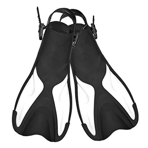 Speefish Diving Short Open Heel Training Fins, Snorkel Dive Flippers with Extra Fin Strap and Mesh Bag for Travel Snorkeling Swimming (White, S/M)