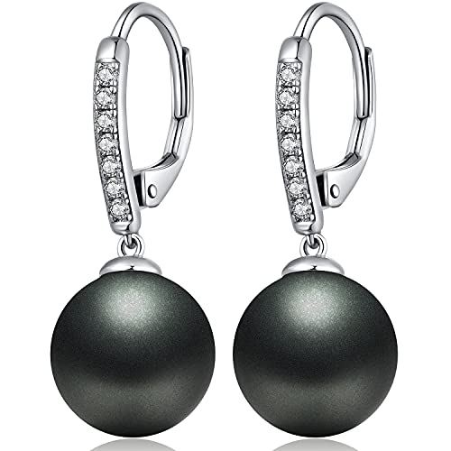 Black Pearl Earrings Black Pearl Earrings for Women Black Pearl Dangle Drop Earrings Sterling Silver Black Faux Pearl Earrings Unique Black Pearl Dangle Earrings Diamond Leverback Pearl Earrings