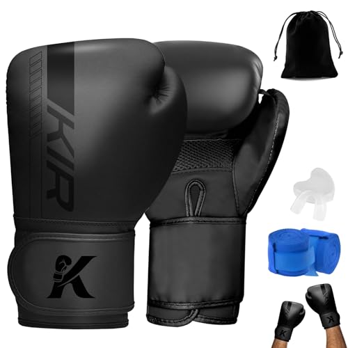 KIROGILY Guantes Box, Guantes de Box para Hombre Mujer, Guantes de Boxeo(12-14-16 oz), Incluyen Protector Bucal, Correas Boxing y Bolsa Almacenamiento, Ideales para Boxeo y MMA