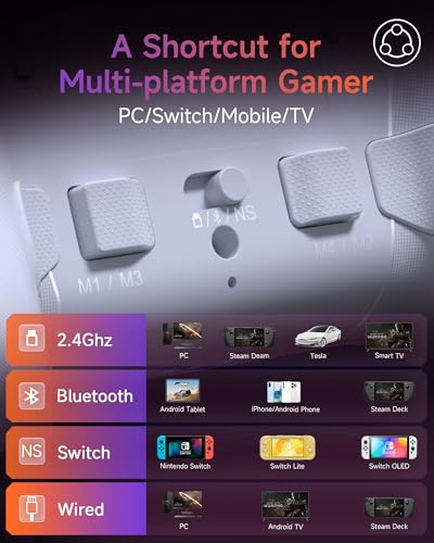 EasySMX X20 Wireless PC Controller with 7 Light Colours RGB/Hall Joystick Trigger, Mechanical Buttons, Bluetooth Gamepad for PC/Switch/Android/iOS/Steam/Mobile,Rechargeable Battery (1000mAh)