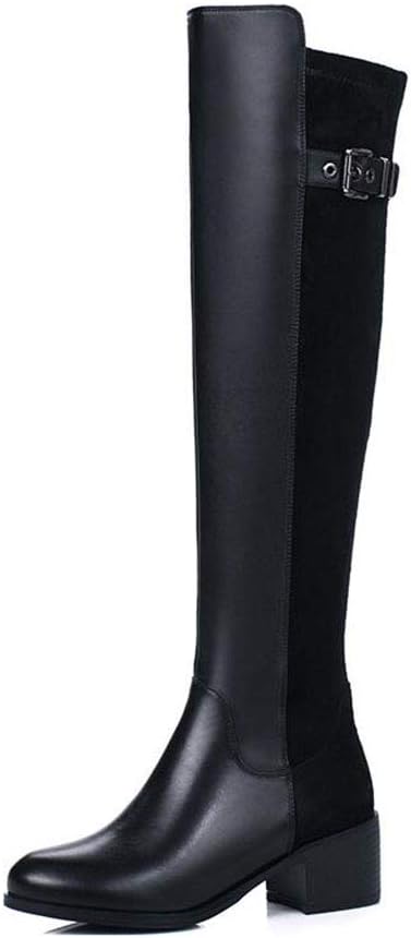 Botas de tacón con plataforma para Mujer, Botines de cuero con tacón  grueso, sexys, elásticos hasta el muslo, color negro|Botas sobre la  rodilla| - AliExpress