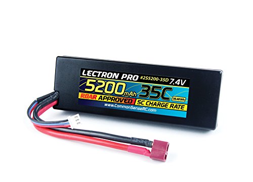 Lectron Pro 7.4V 5200mAh 35C Lipo Battery with Deans-Type Connector for 1/10th Scale Cars & Trucks - Team Associated, etc.