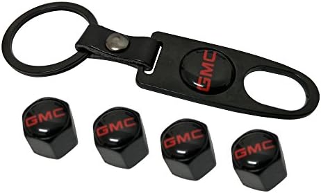 AEMULUS Combo Set Black Tire Stem Valve Caps and Black Keychain Tire Decoration For Car Auto GMC
