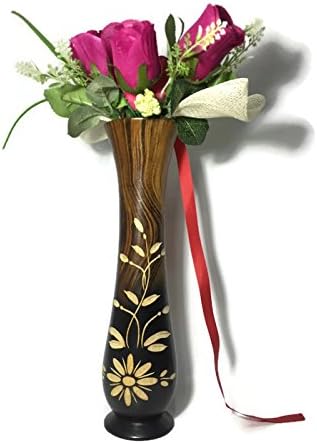 Upluck Brown Wave Pattern Flowers Mango Wood Elegant Vase for Home Decor Hotel Wedding Living Room