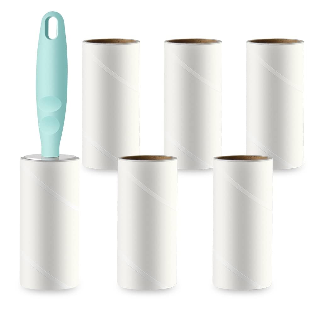 Lint Roller Refills Set, 300 Sheets Pet Hair Remover Lint Rollers (1 Handle with 6 Refills) Lint Remover Dog Cat Hair Remover Sticky Roller for Clothes Furniture Car Pet Hair Fuzz