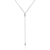 Handmade Sterling Silver Lariat Necklace with CZ Diamond Dainty Drop Y Chain Necklaces for Women