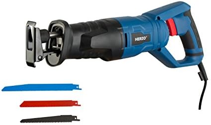 HERZO Reciprocating Saw Variable Speed 6.0A with Tool-Less Blade Change and 3 Blades Wood Metal Cutting