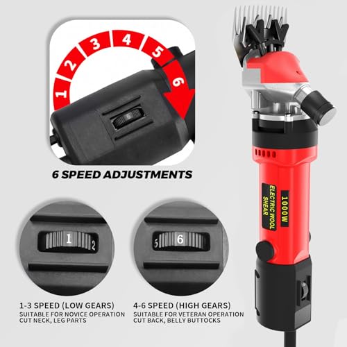1000W Sheep Clipper, Electric Shearing Machine with 6 Adjustable Speed, Electric Hair Clipper with Carrying Case, Electric Shearing Machine for Sheep Sheep Alpacas Goats