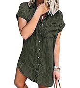 Zilcremo Women Summer Short Sleeve Denim Shirt Dress Jean Dresses Button Down Shirts Top Chambray...