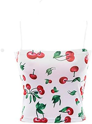 Anxinke Women Sexy Summer Spaghetti Strap Cherry Print Camisole Crop Top