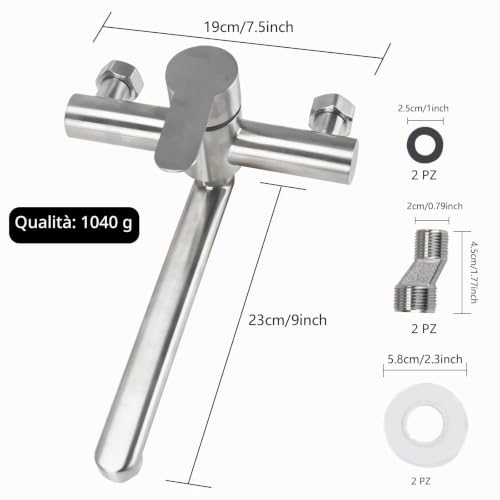 Minnhua Wall Mounted Kitchen Tap Wall Mounted Kitchen Tap with Swivel Spout Universal 25 cm Single Lever Sink Mixer Tap Adjust Hot and Cold Water 304 Stainless Steel
