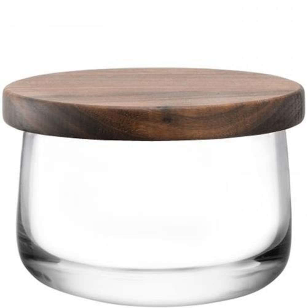LSA International City Bowl & Walnut Lid Ø13cm Clear| 1 Unit | Mouthblown & Handmade Glass | Hand Planed Wood | CJ01