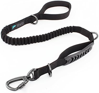 Wwin Heavy Duty Dog Leash, Durable Pet Dog Training Walking Leash - Double Padded Handle with Traffic Hands for Greater Control, No Pull Bungee Lead for Large Medium Dogs - black