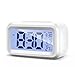 Alarm Clock Digital Large LED Display Mirror Clock Battery Operated USB Portable Modern Smart Snooze Silent Date Time Temperature Clock for Heavy Sleepers Bedroom Kitchen Office Travel (White)