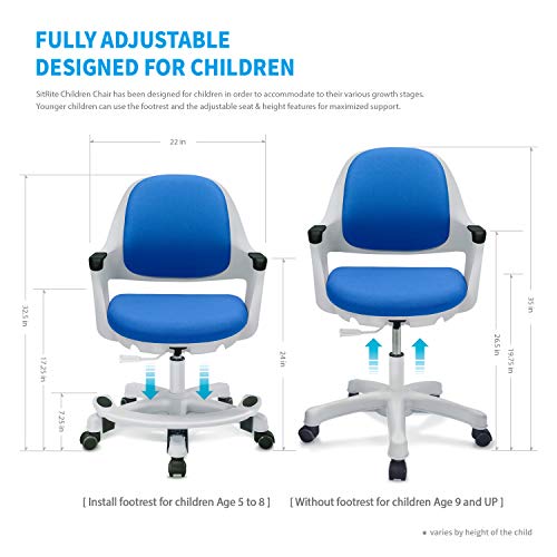 SitRite Ergonomic Kids Desk Chair Children Study Student Computer Home School Office Height Control Easy to Assemble (Ocean Blue, Swivel)