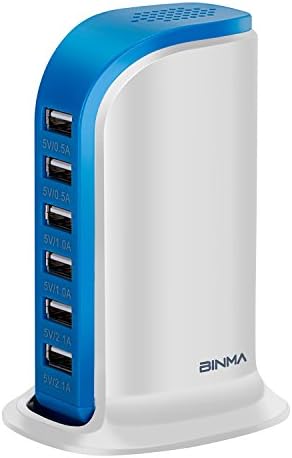 BINMA USB Wall Charger, 30W 6-Port USB Hub Charging Station Desktop Charger Power Adapter with Smart IC Tech for iPhone 8/ 7/ 6s Plus/ iPad/ Galaxy S7/ Note 5 and More, (Blue)