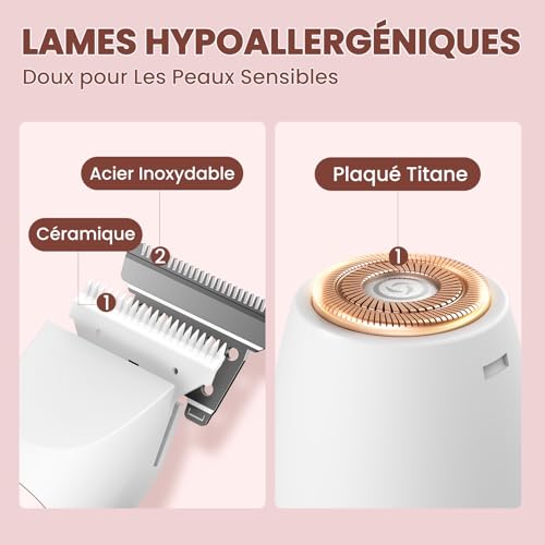 Rasoir Electrique Femme 3-en-1, MAXGROOM Tondeuse Intime Femme Humide/Sec, Rasoir Électrique avec Affichage LED & Lame Céramique, Tondeuse Bikini pour Visage Aisselles Jambes Corps, 90 min d'autonomie