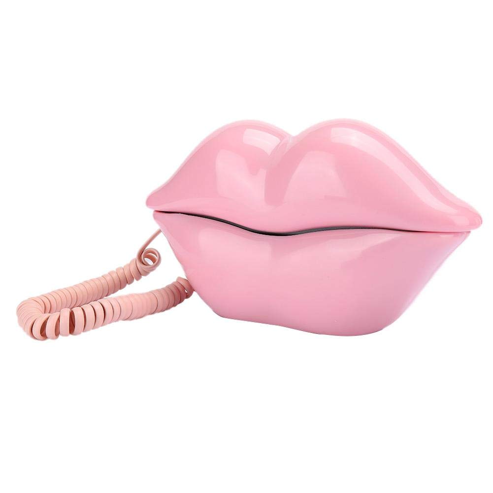 Annadue European Lip Landline Telephone, Retro Novelty Corded Phone, with Telephone Line, for Home Office Decoration(pink)