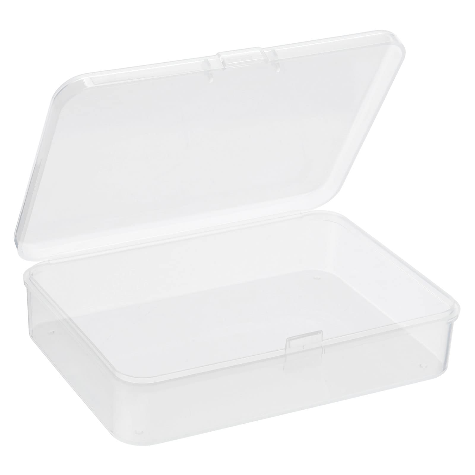 PATIKIL Clear Storage Container with Hinged Lid 105x75x25mm, 4 Pack Plastic Rectangular Box for Beads Art Craft