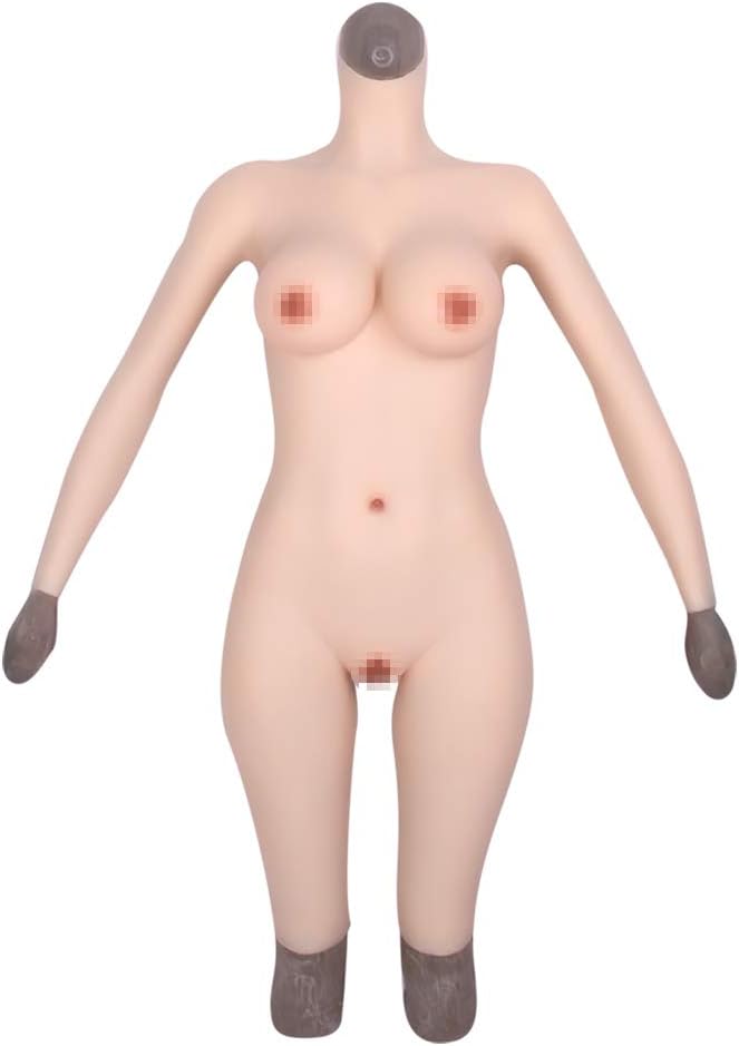 FEEDGO Crossdressing Silicone D Cup Breast Boobs Fake Vagina Realistic Button Cosplay Short Jumpsuit Transgender Costume 4 G