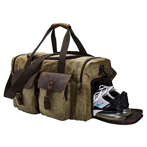 BRASS TACKS Leathercraft Waxed Canvas Duffel Bag with Shoe Compartment at Amazon